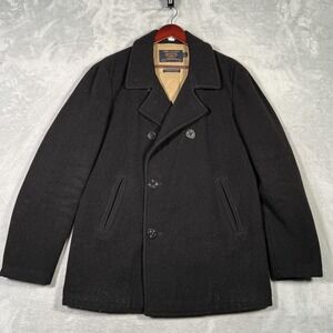 J.Crew Peacoat Mens Large Tall Black Bayswater Stadium Cloth Wool Coat‎ Jacket